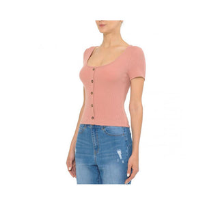 Jobber Ribbed Scoop Neck Short Sleeve Top Mauve 71759.