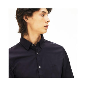 Lacoste Men's Slim-Fit Stretch Cotton Poplin Shirt Ch5366-51 166 Navy Blue.