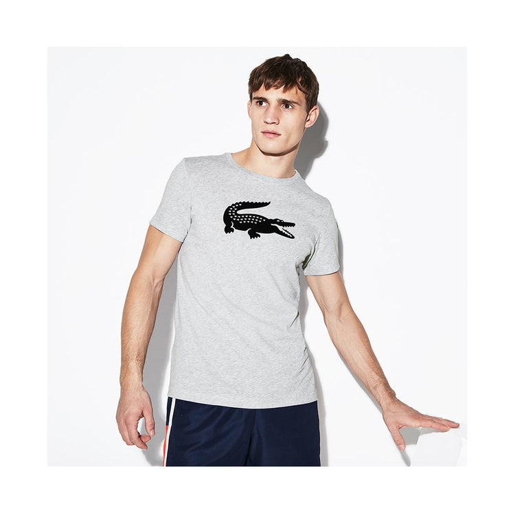Lacoste Mens SPORT Crew Neck Ultra Dry T-shirt Silver Chine/Navy Blue