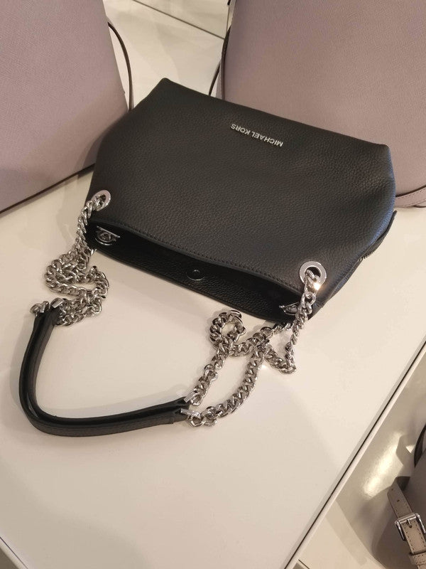 Michael Kors Jet Set Chain Leather Shoulder Flap Bag, Black /Gold
