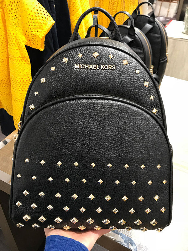 black leather biker studded backpack Michael Kors Abbey Medium Backpack Leather (35T8GAYB2L) Black