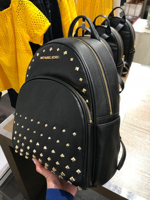 Michael Kors Women's Abbey Medium Studded Leather Backpack Black 35T8G – APLAZE Michael Kors Women's Abbey Medium Studded Leather Backpack Black 35T8G – APLAZE