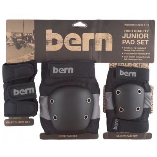 Bern Junior Pad Set, Knee, Elbow, Wrist - Grey on Black.