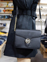 Michael Kors Women's Vanna Medium Pebbled Leather Shoulder Flap Crossbody Bag Black 38F8CV3F2L.