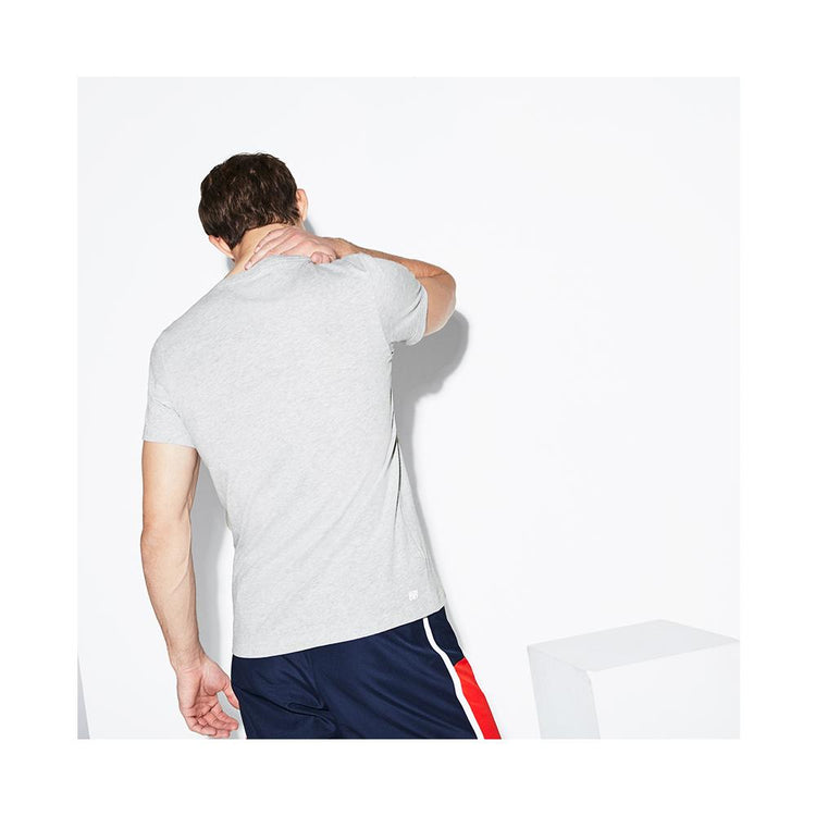 Lacoste Mens SPORT Crew Neck Ultra Dry T-shirt Silver Chine/Navy Blue