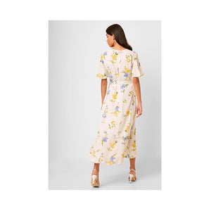 French Connection Emina Drape Belted Dress Summer White Multi 71NGS.