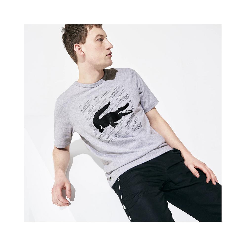 Logo-Print Cotton Chine/B Reflective Mens T-Shirt Lacoste Silver SPORT