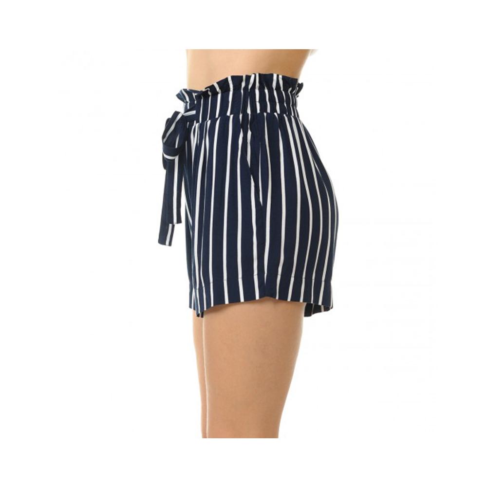 Jobber Striped Tie-Front High Paperbag Waist Woven Pull-On shorts Eclipse/Off White 70446.