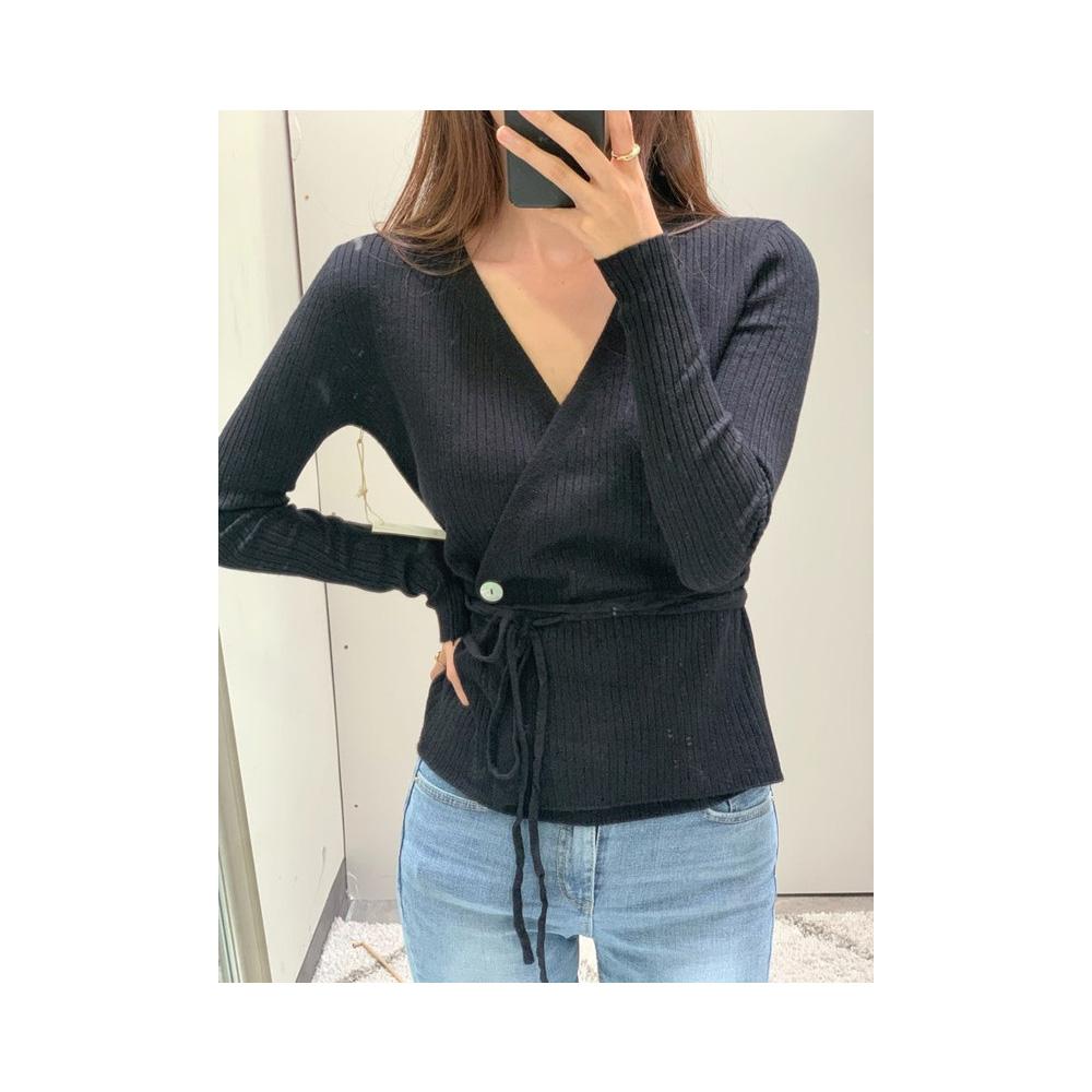 Jobber Vintage Long Sleeve V Neck Sweater Cardigan Black TT9172.