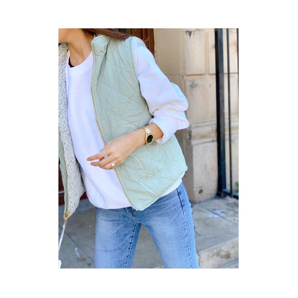 Jobber Reversible Quilted Sleeveless Padding Vest Moss V5002.