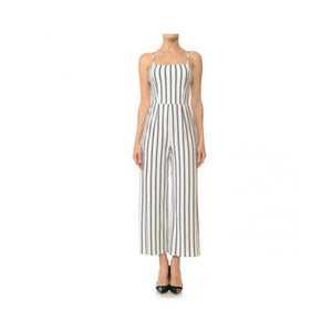 Jobber Striped Knit Cami Gaucho Jumpsuit Off White/Black 65941.