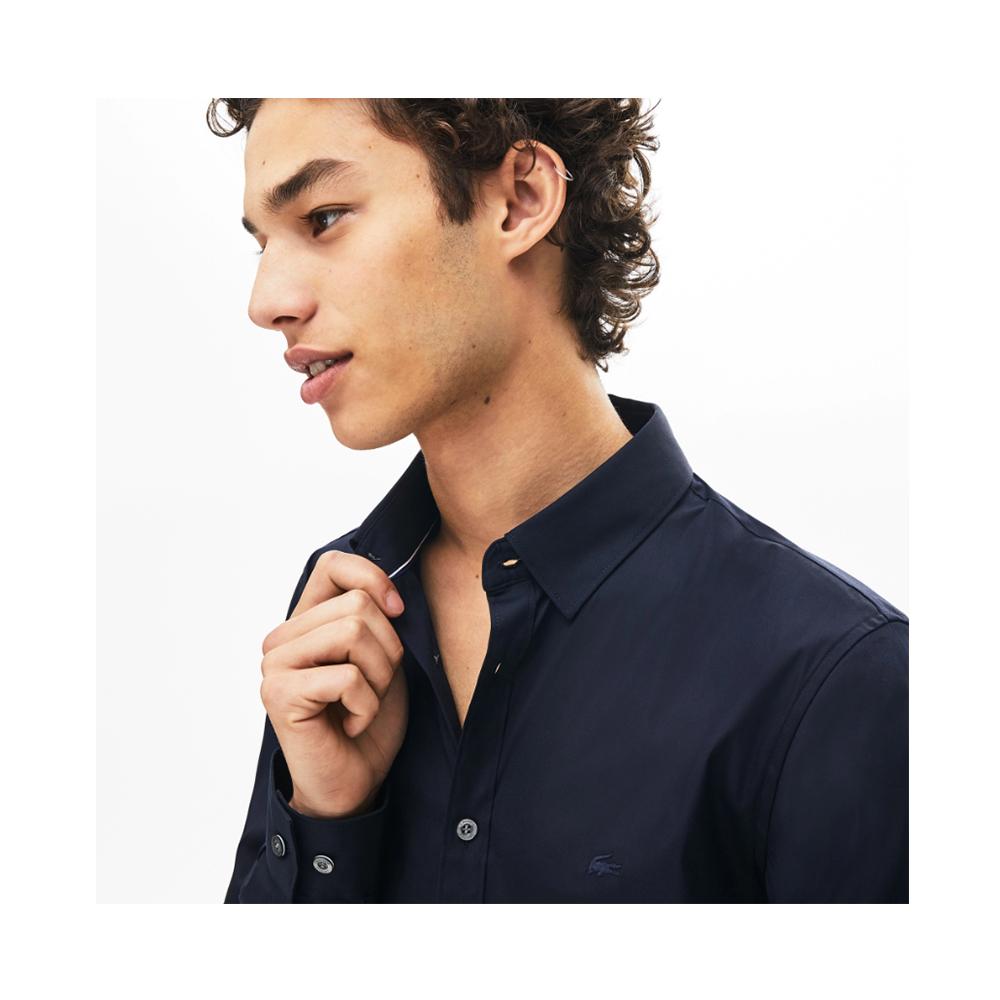 Lacoste Men's Slim-Fit Stretch Cotton Poplin Shirt : Navy Blue Lacoste Men's Slim-Fit Stretch Cotton Poplin Shirt : Navy Blue