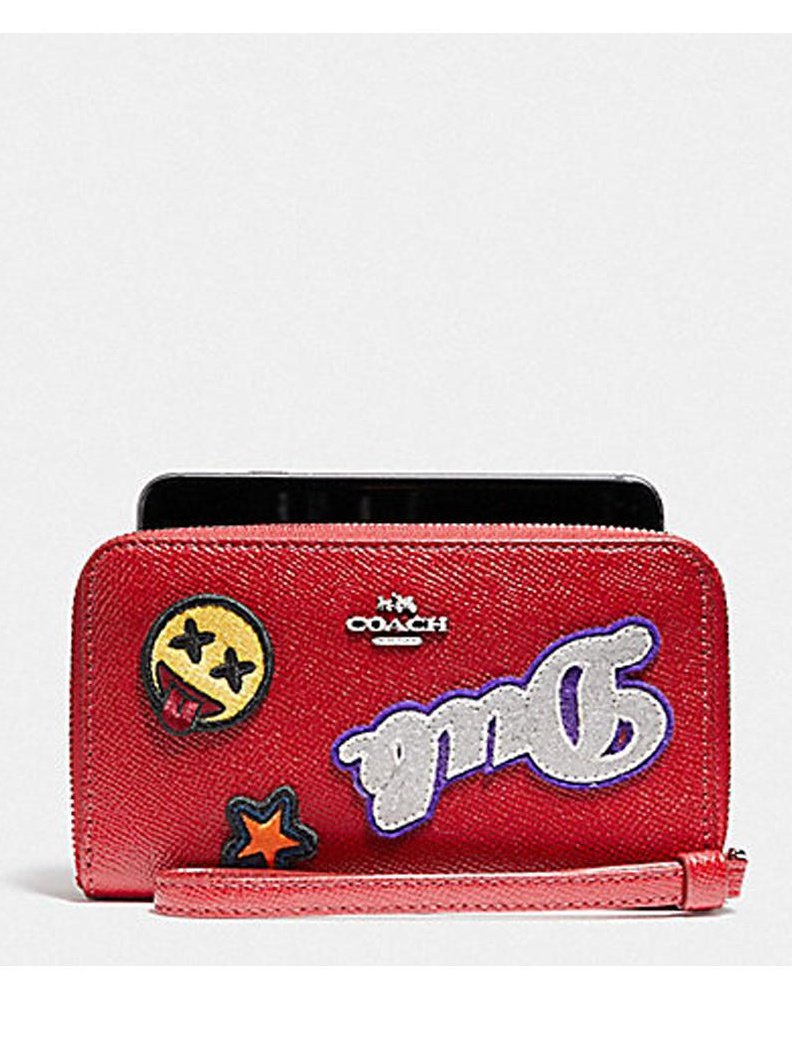 Coach Phone Wallet in Crossgrain Leather with Varsity Patches True Red F20976.