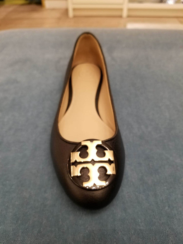 Tory Burch Women's Claire Tumbled Leather Ballet Flat Perfect Black/Gold 43394 002.