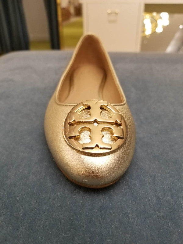 Tory Burch Women's Claire Metallic Tumbled Leather Ballet Flat Spark Gold/Gold 43399 700.