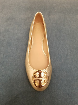 Tory Burch Women's Claire Metallic Tumbled Leather Ballet Flat Spark Gold/Gold 43399 700.