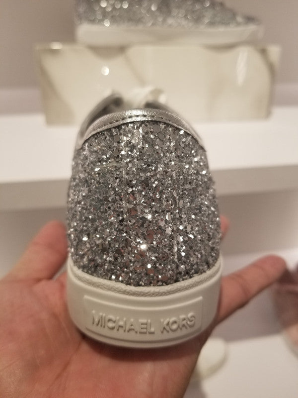 Michael Kors Women's MK City Glitter Fabric Sneaker Silver 45R8MCFS1D.