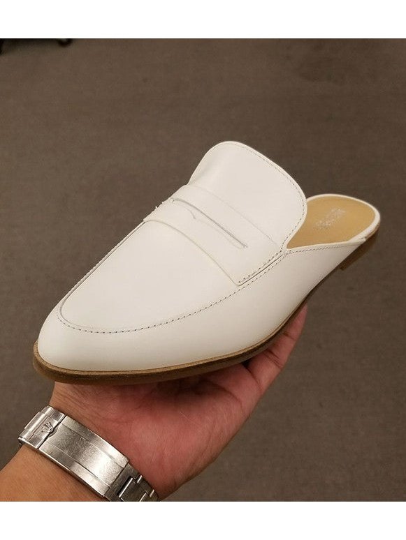 Michael Kors Women's Geri Slide Pointed Toe Leather Mule Optic White 45S7GEFP1L.