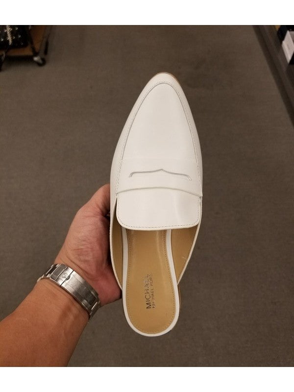 Michael Kors Women's Geri Slide Pointed Toe Leather Mule Optic White 45S7GEFP1L.