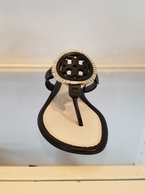 Tory Burch Women's Miller Fringe Veg Nappa Sandal Black/Bleach/Black