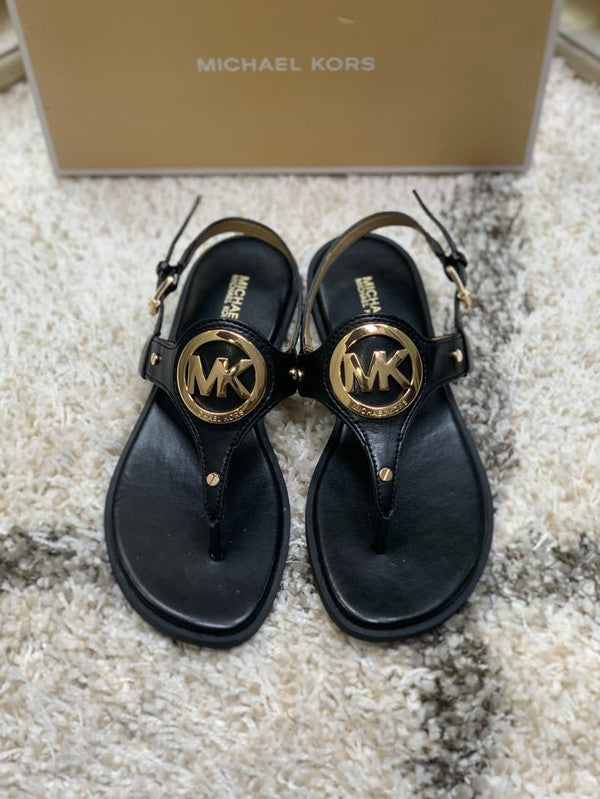 Michael Kors Women's Aubrey Charm Saffiano PVC Thong Sandal Black 49S9