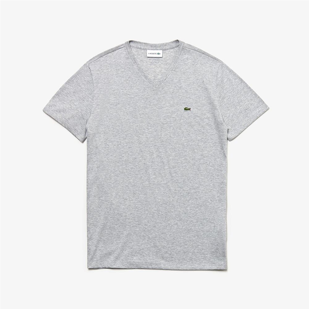 Lacoste Mens V-neck Pima Cotton Jersey T-shirt Silver Chine TH6710-51 CCA.