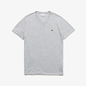 Lacoste Mens V-neck Pima Cotton Jersey T-shirt Silver Chine TH6710-51 CCA.