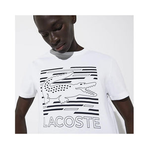 Lacoste Mens Sport Crocodile Printed Breathable T-shirt White/Navy Blue  TH4834-51 522.