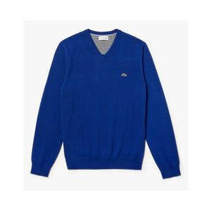 Lacoste Mens V-neck Caviar Pique Accent Cotton Jersey Sweater Navy Blue/Navy Blue AH4087-51 1AU.