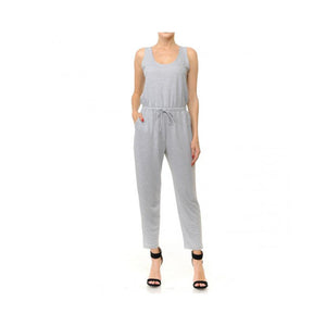 Jobber French Terry Knit Scoop Neck Sleeveless Jumpsuit Heather Grey 70450.