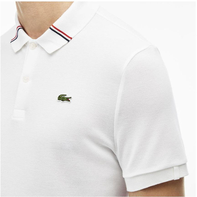 APLAZE  Lacoste Men's Live Slim fit Tricolor Band Collar Polo Shirt  White/Navy-blue-white-red PH2690-51