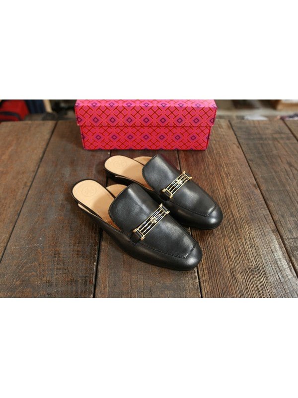 Tory Burch Women's Amelia Backless Calf Leather Loafer Mule Perfect Bl