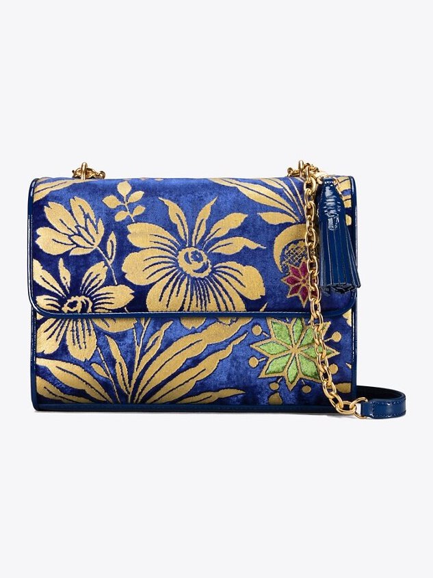 Tory Burch Convertible Shoulder Velvet Cosmic Floral Women's Bag Handbag