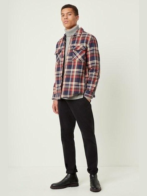 French Connection Men's Tartan Twill Overshirt Red/Navy/Yellow/White 52MAY.