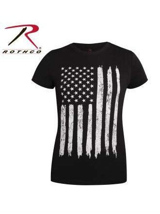 Rothco Womens Distressed US Flag Long T-Shirt Black 5983.