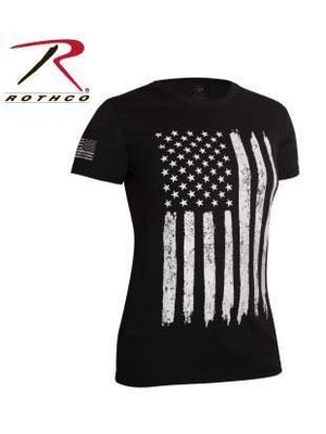 Rothco Womens Distressed US Flag Long T-Shirt Black 5983.