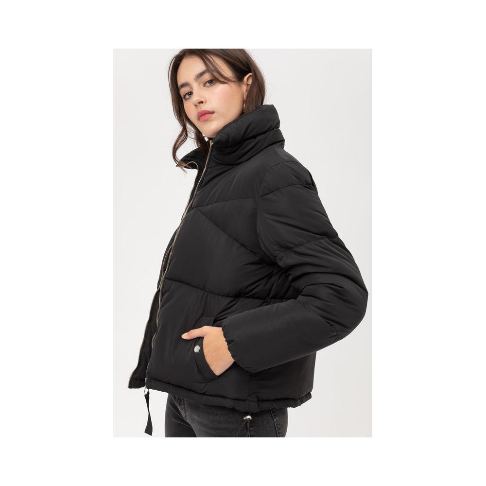 Jobber Oversized Boyfriend Zip Up Puffer Jacket Black J8066.