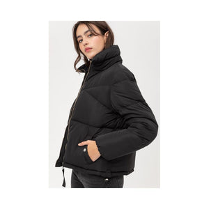Jobber Oversized Boyfriend Zip Up Puffer Jacket Black J8066.