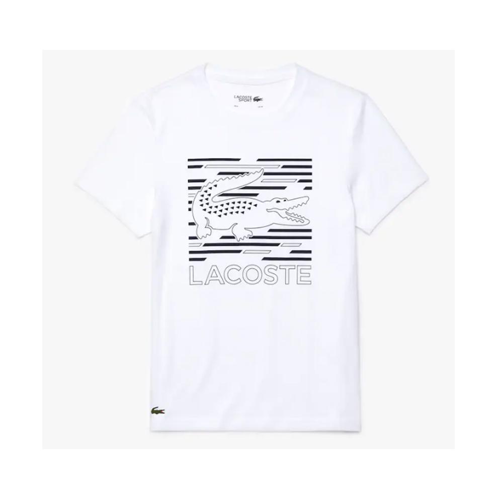 Lacoste Mens Sport Crocodile Printed Breathable T-shirt White/Navy Blue TH4834-51 522.
