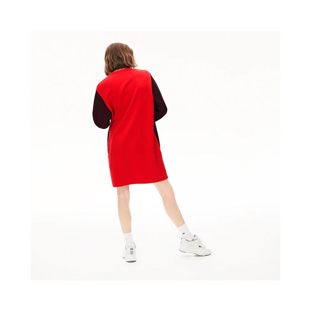 Lacoste Women's Colorblock Fleece Sweatshirt Dress Bordeaux/Beige/Red  EF5769-51 R9B.