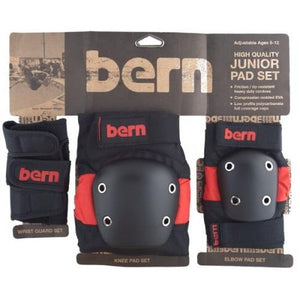 Bern Junior Pad Set, Knee, Elbow, Wrist - Red on Black.