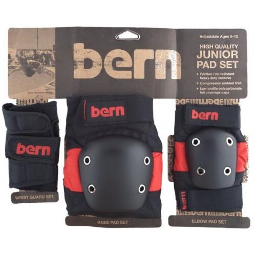 Bern Junior Pad Set, Knee, Elbow, Wrist - Red on Black.