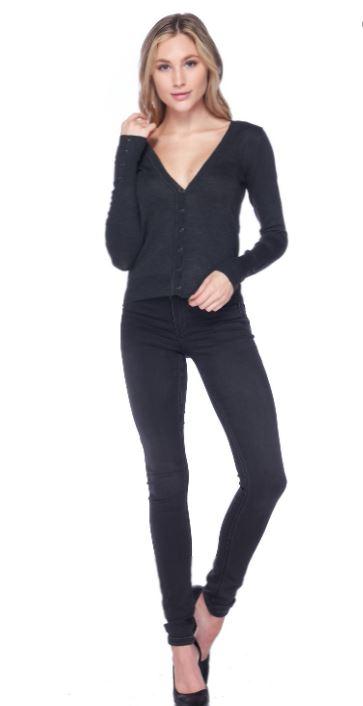 Jobber V-Neck Long Sleeve Cardigan Black 65609.