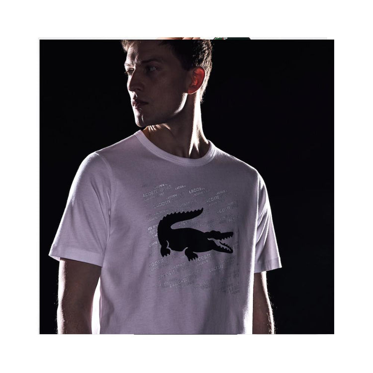 Lacoste Mens SPORT Reflective Logo-Print Cotton T-Shirt White/Black TH8384-51 AU8.