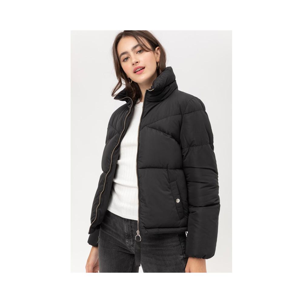 Jobber Oversized Boyfriend Zip Up Puffer Jacket Black J8066.