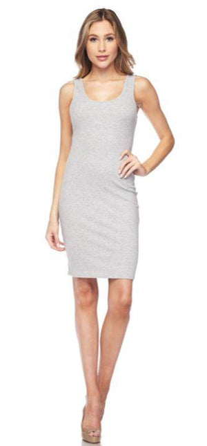 Jobber Solid Cotton Rib Knit Bodycon Dress Grey 71075.