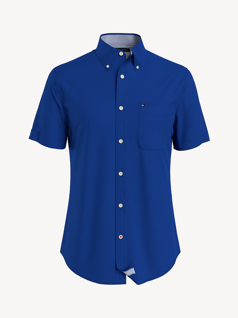 APLAZE Tommy Hilfiger Men's Wainwright Solid Short Sleeve Custom Fit Shirt Royalty 78J1737 500