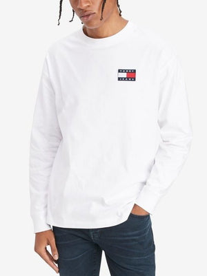 Tommy Hilfiger Mens Tommy Jeans Albie Badge Long Sleeve T-Shirt Bright White 78J3708 110.
