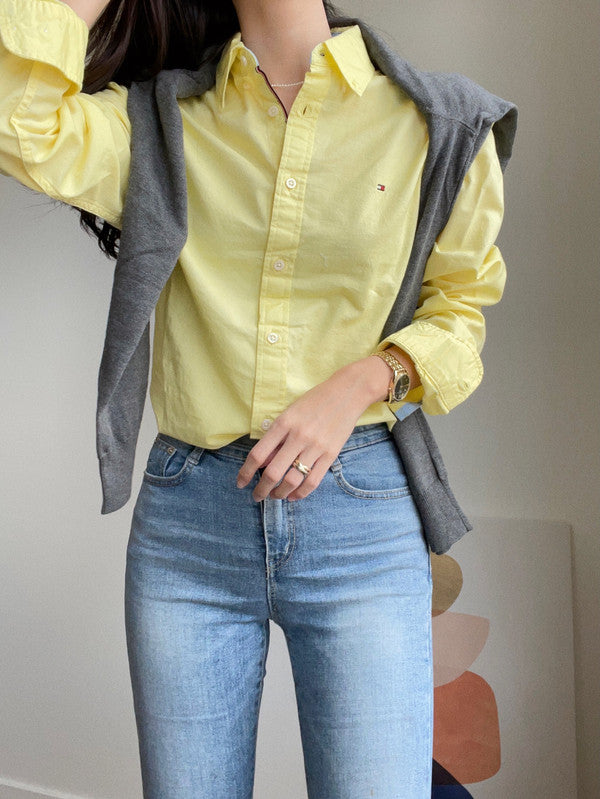 Tommy Hilfiger Men's New England Solid Oxford Shirt Yellow Topaz 78J5099 730 - APLAZE