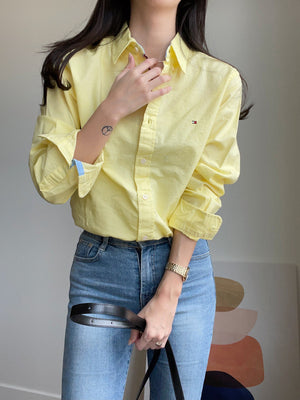 Tommy Hilfiger Men's New England Solid Oxford Shirt Yellow Topaz 78J5099 730 - APLAZE